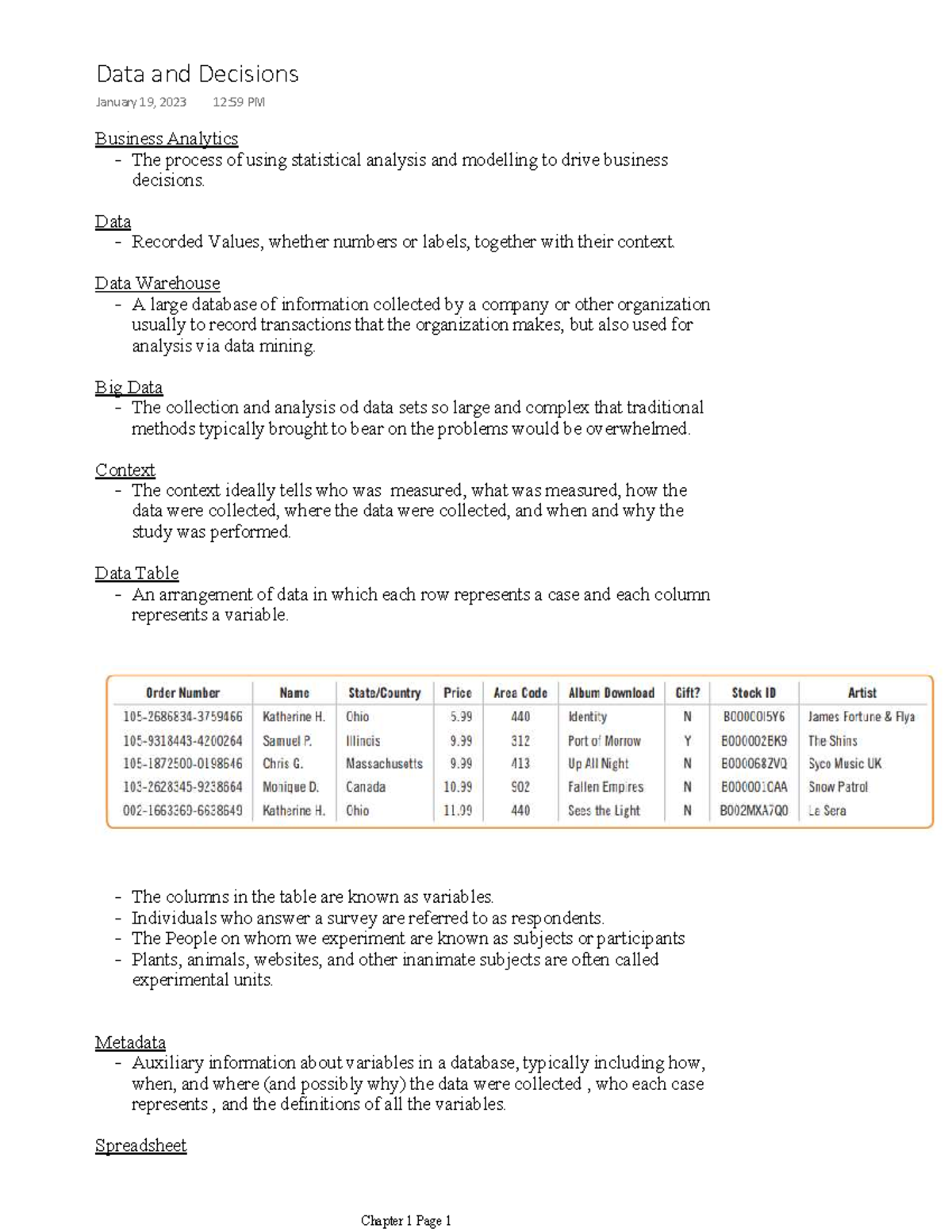 1DA3 Chapter 1 - In-Class Notes on Business Analytics and Data Concepts ...