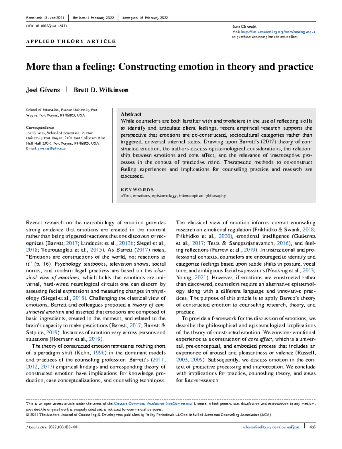 More than a Feeling: Constructing Emotion in Counseling Theories (JCAD ...