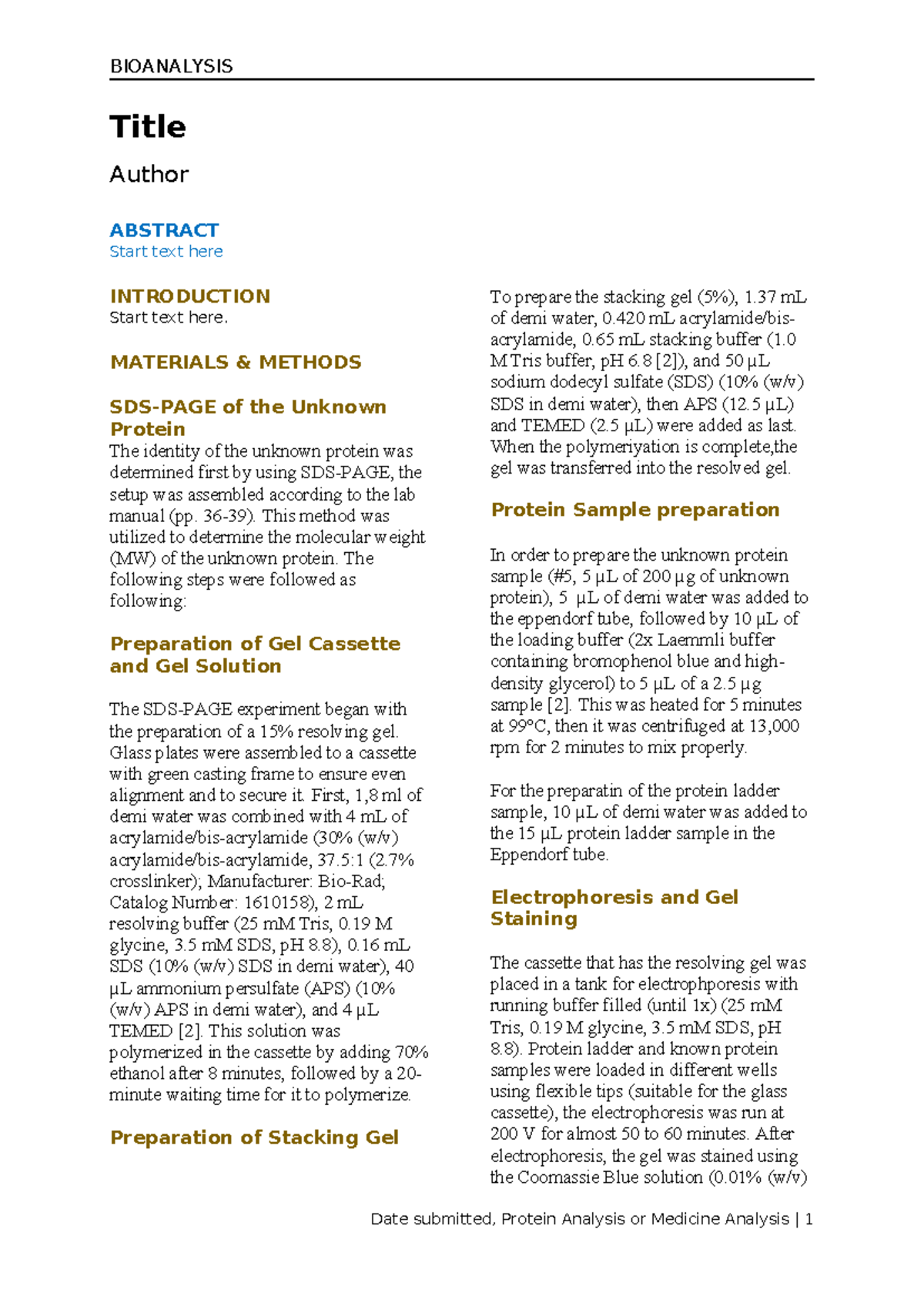 Bioanalysis Report Guidelines: SDS-PAGE & IEF Techniques - Studeersnel