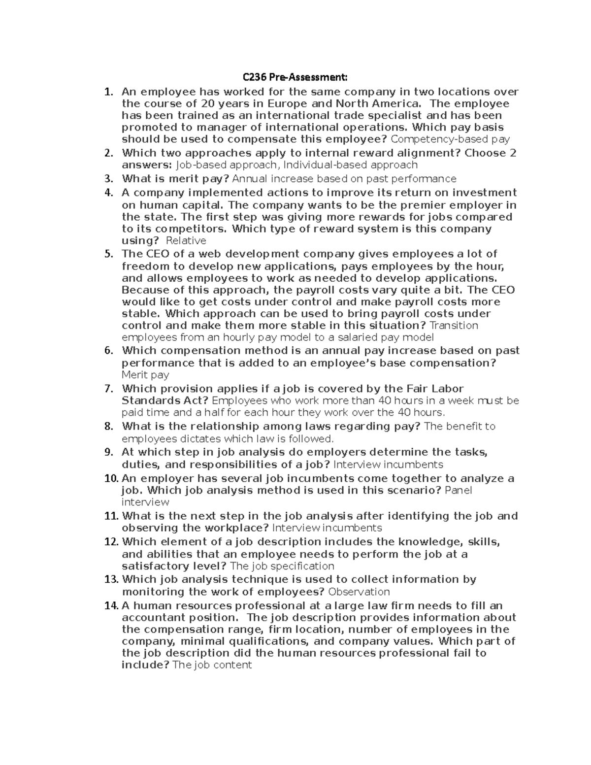 C236 Pre-Assessment: Business Management Compensation Strategies - Studocu