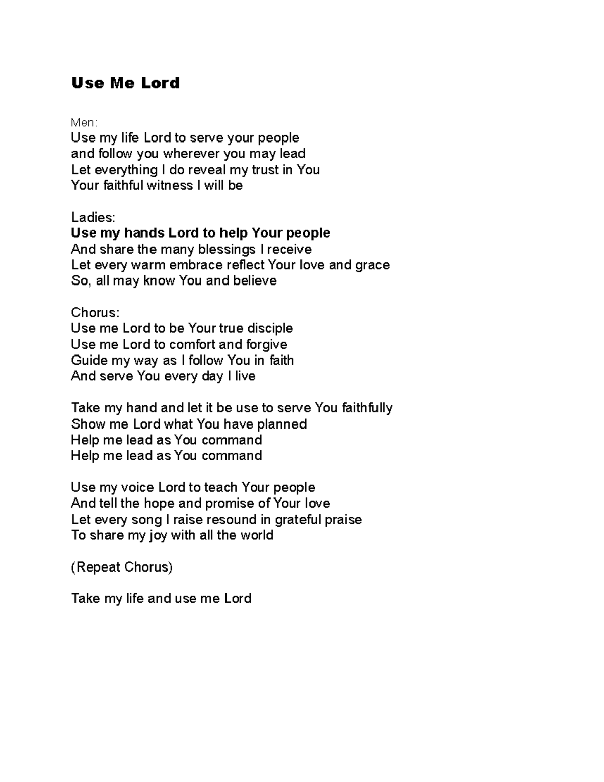 USE ME LORD - A Worship Song for English Class - Studocu