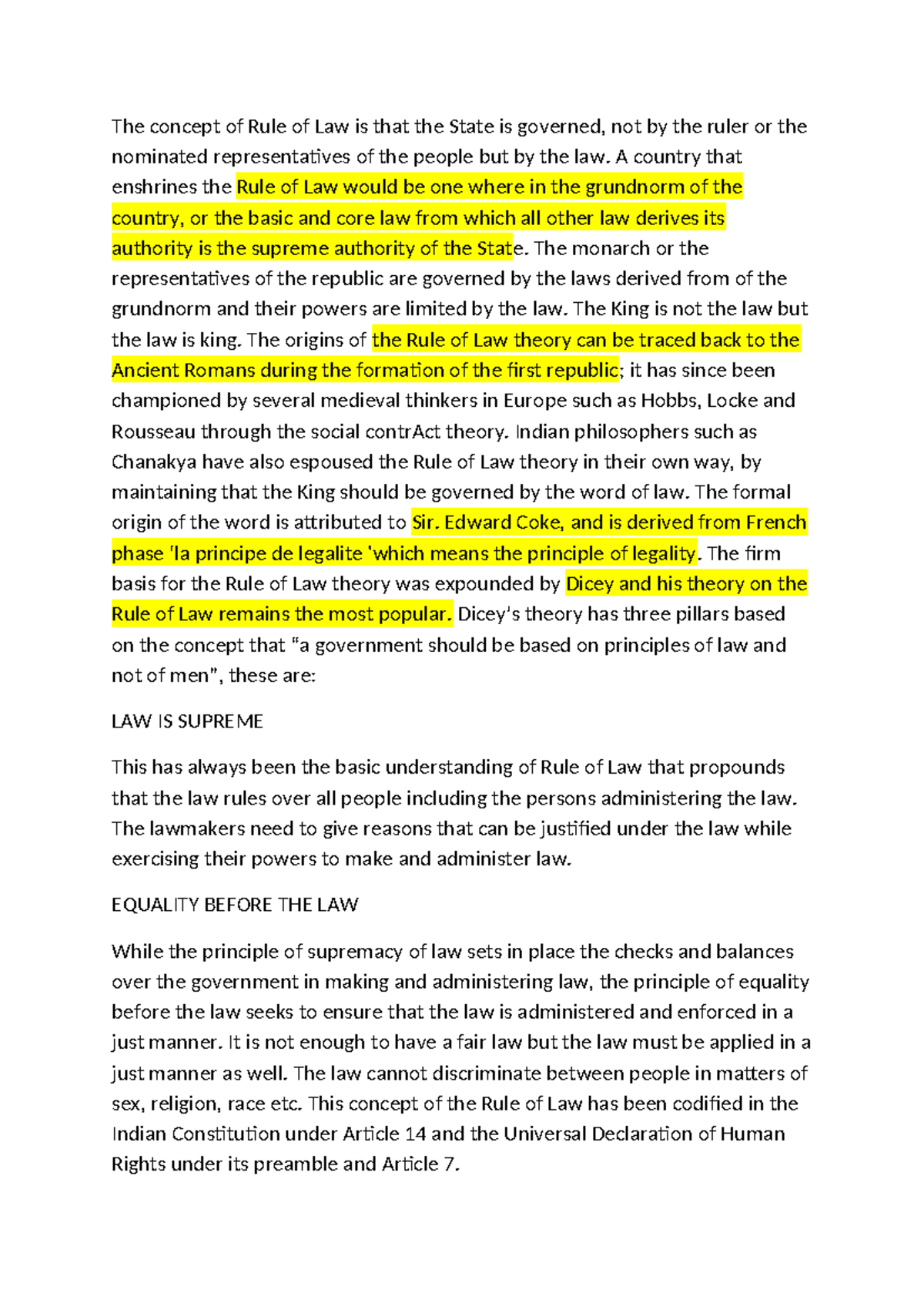 Rule of law, cji - The concept of Rule of Law is that the State is ...