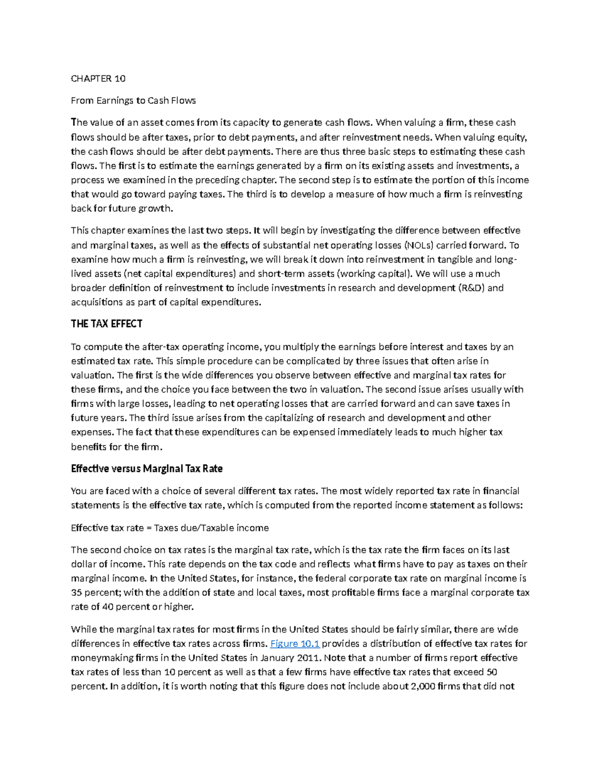 Chapter 10 - Cash Flows and Tax Implications in Valuation - Studocu