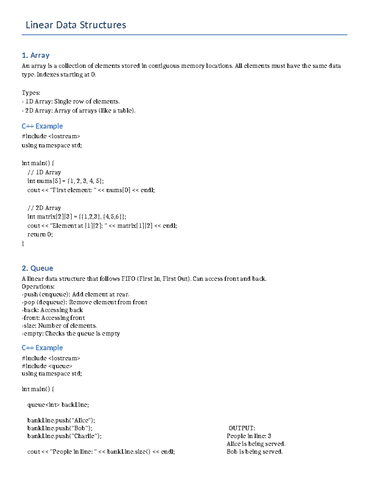 CC 103 Midterm Reviewer: Linear Data Structures Overview - Studocu