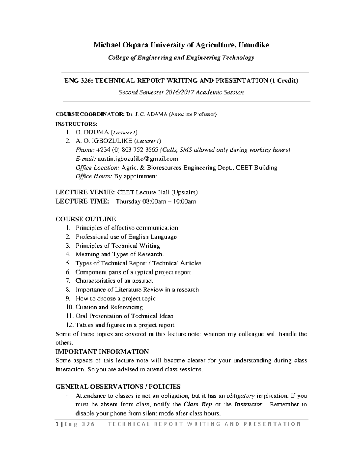 ENG 326 Lecture Notes: Effective Communication & Technical Writing ...