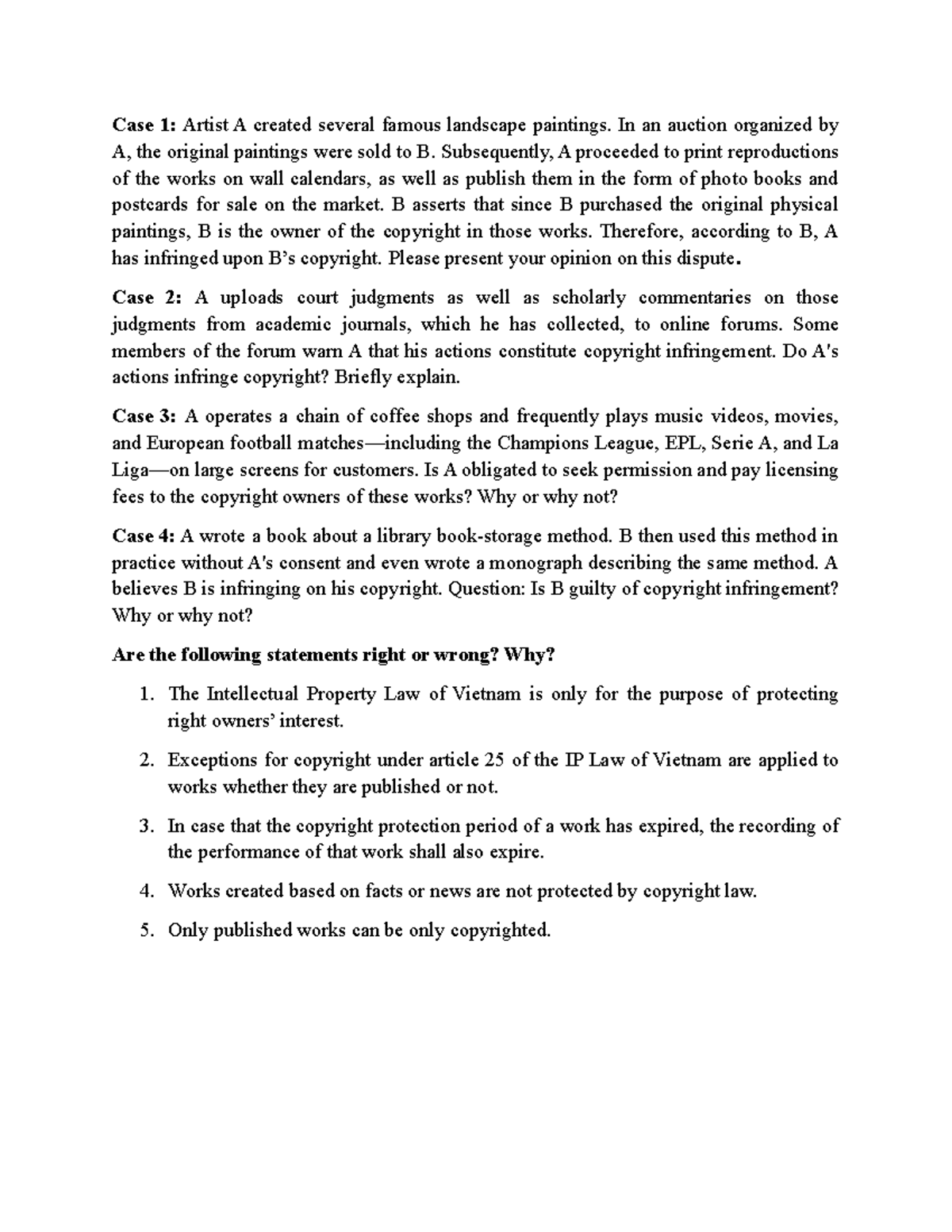 Copyright Disputes and Legal Opinions: Case Studies and Analysis - Studocu