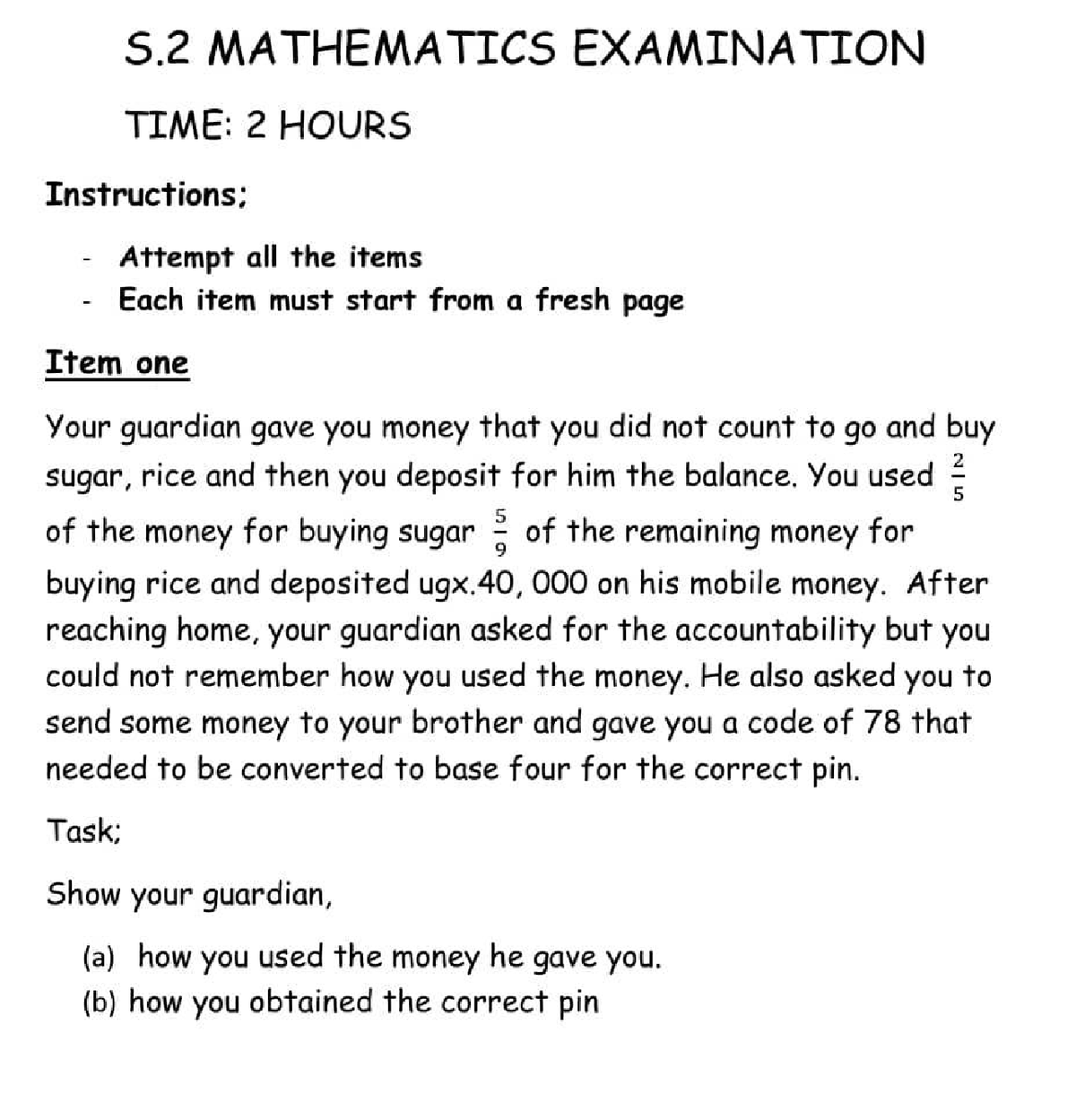 S.2 MATHEMATICS FINAL EXAMINATION: Problem Solving & Modeling - Studocu