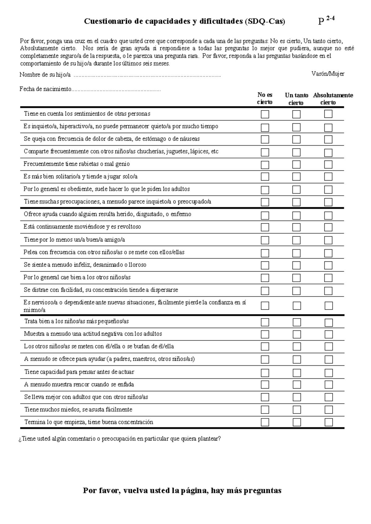 Cuestionario SDQ - Capacidades y Dificultades del Niño - Document Preview
