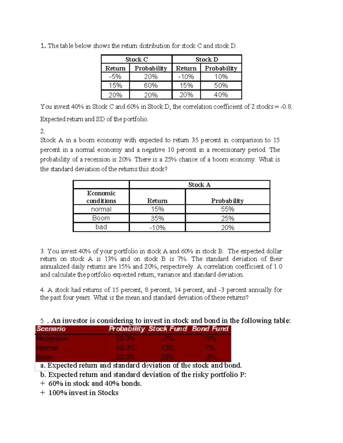 Risk and Return Analysis: Extra Exercises for Finance 101 - Studocu