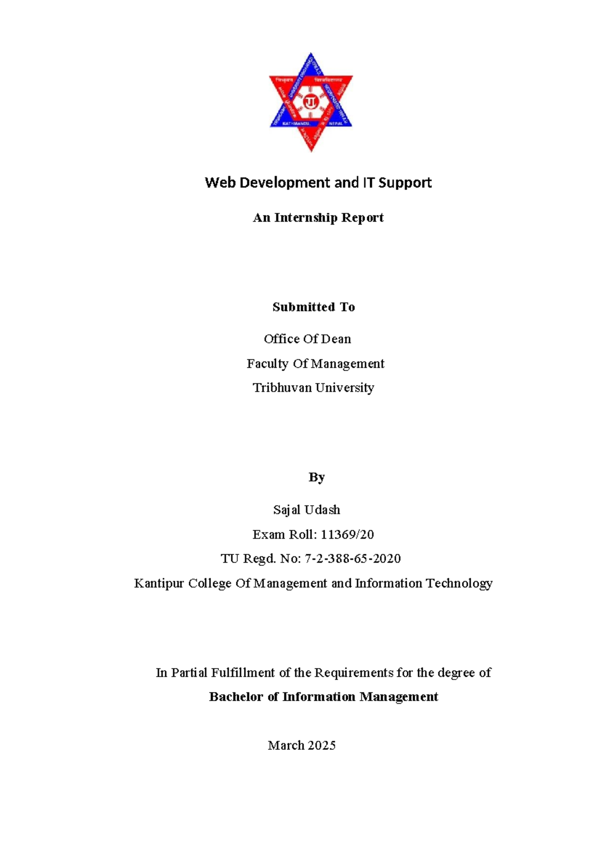 BIM 2025 Internship Report: Web Development & IT Support at Timla Pvt ...