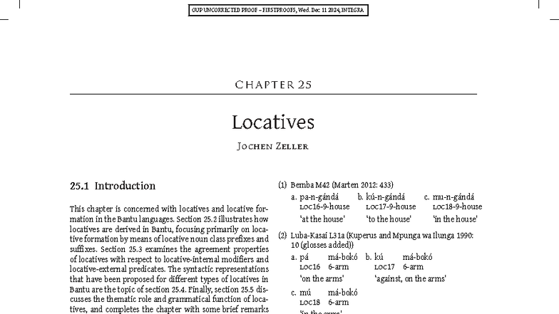 INTEGRA 25: Notes on Locative Formation in Bantu Languages - Studocu