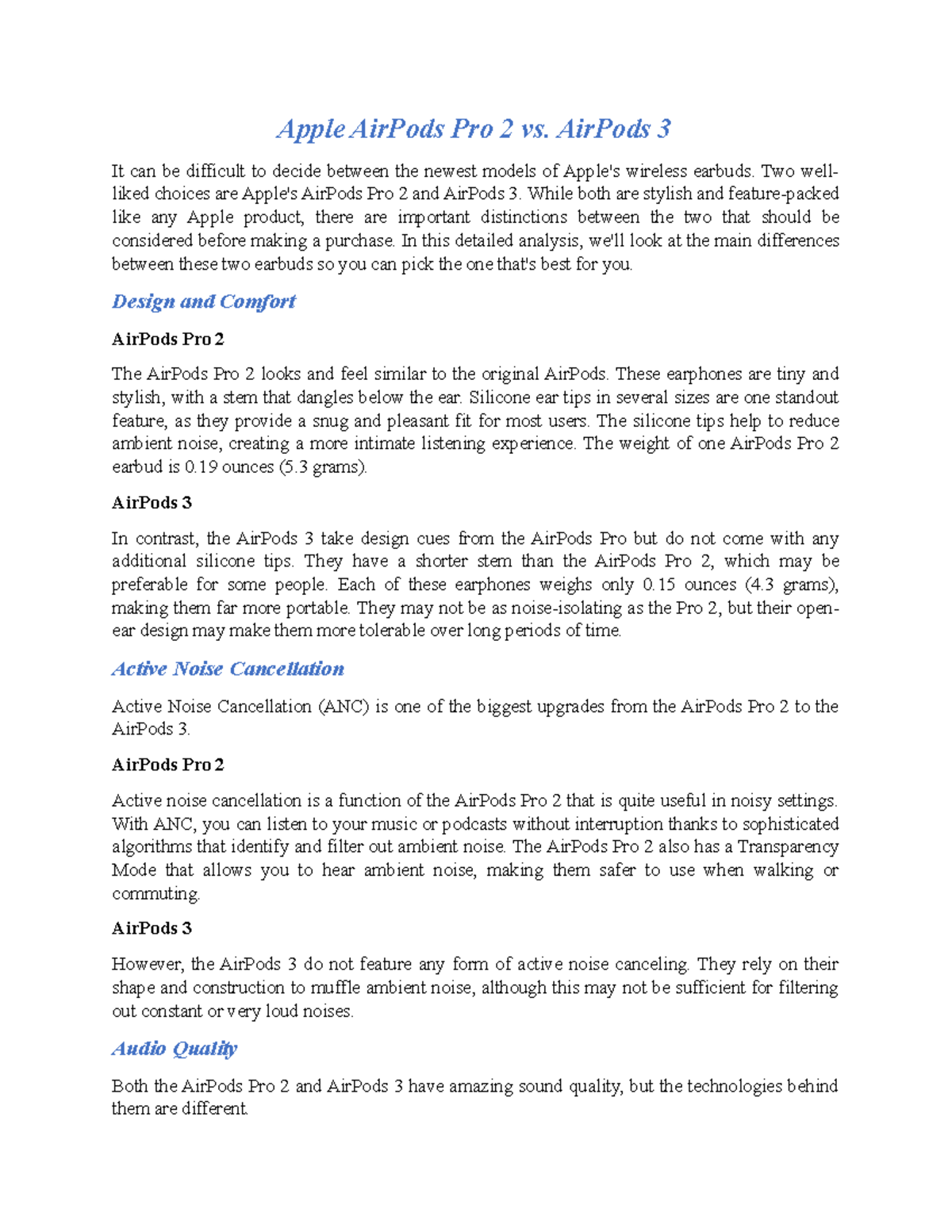 Comparative Analysis of Apple AirPods Pro 2 & AirPods 3 - Studocu