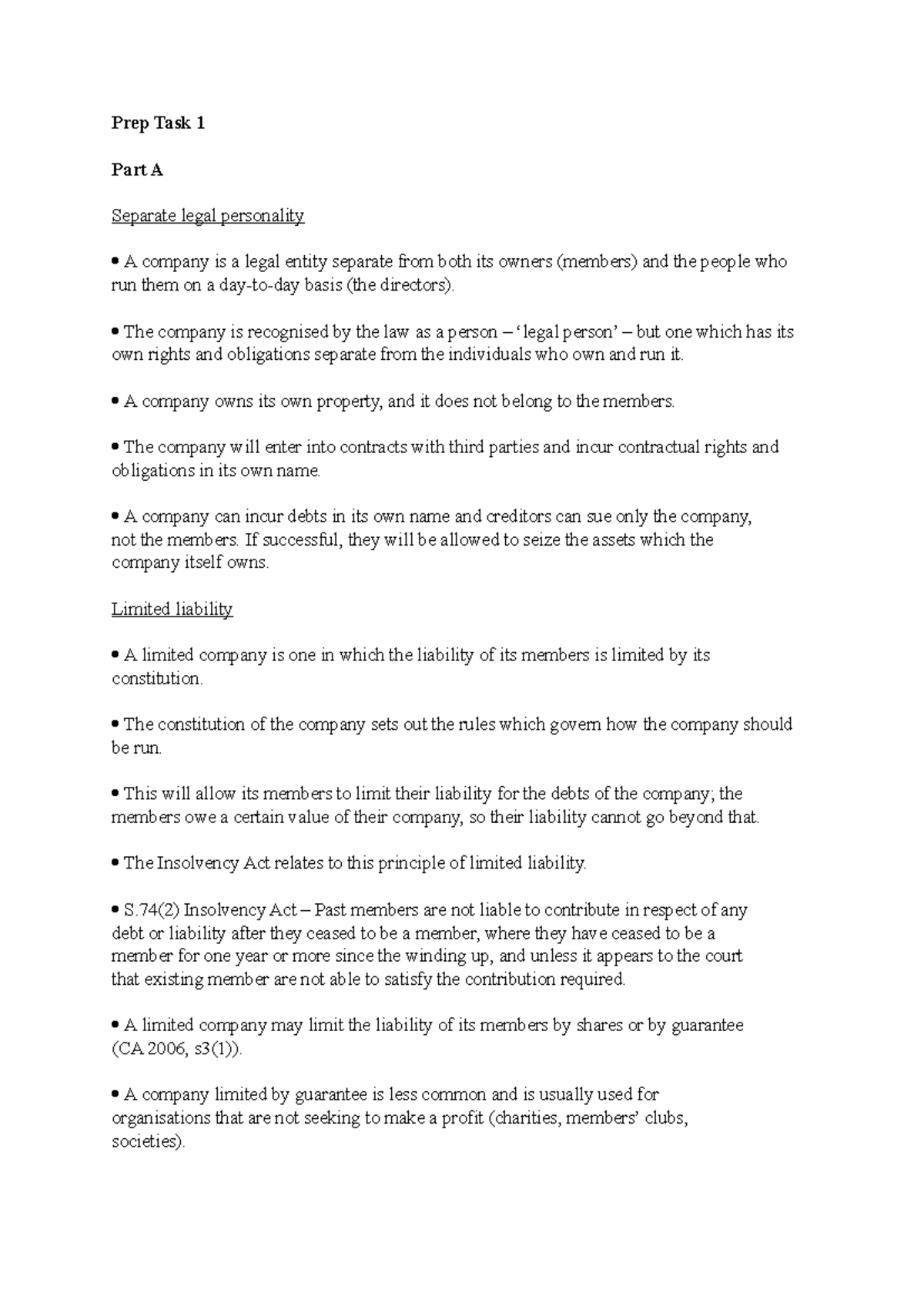 BLP Workshop 2 Prep: Legal Personality & Limited Liability Principles ...