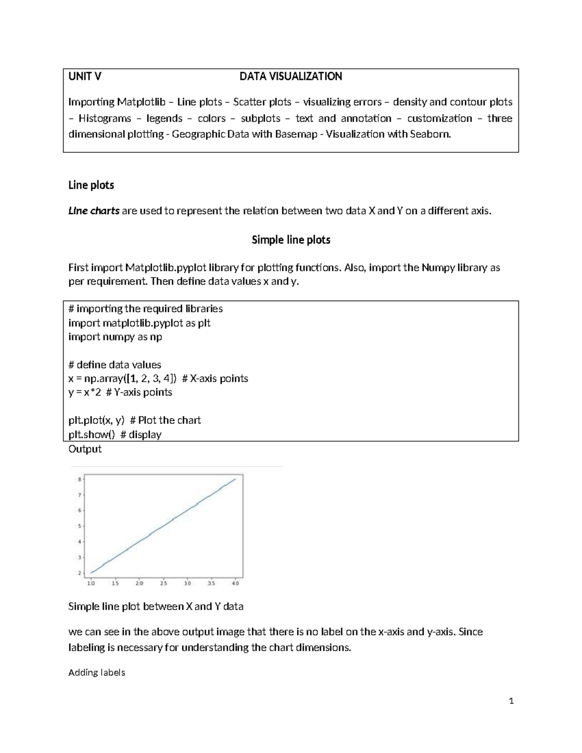 UNIT V DATA VISUALIZATION - Part 1: Matplotlib Techniques - Studocu