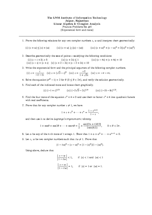 Linear Algebra & Complex Analysis Assignment 2 - LNM Institute - Studocu