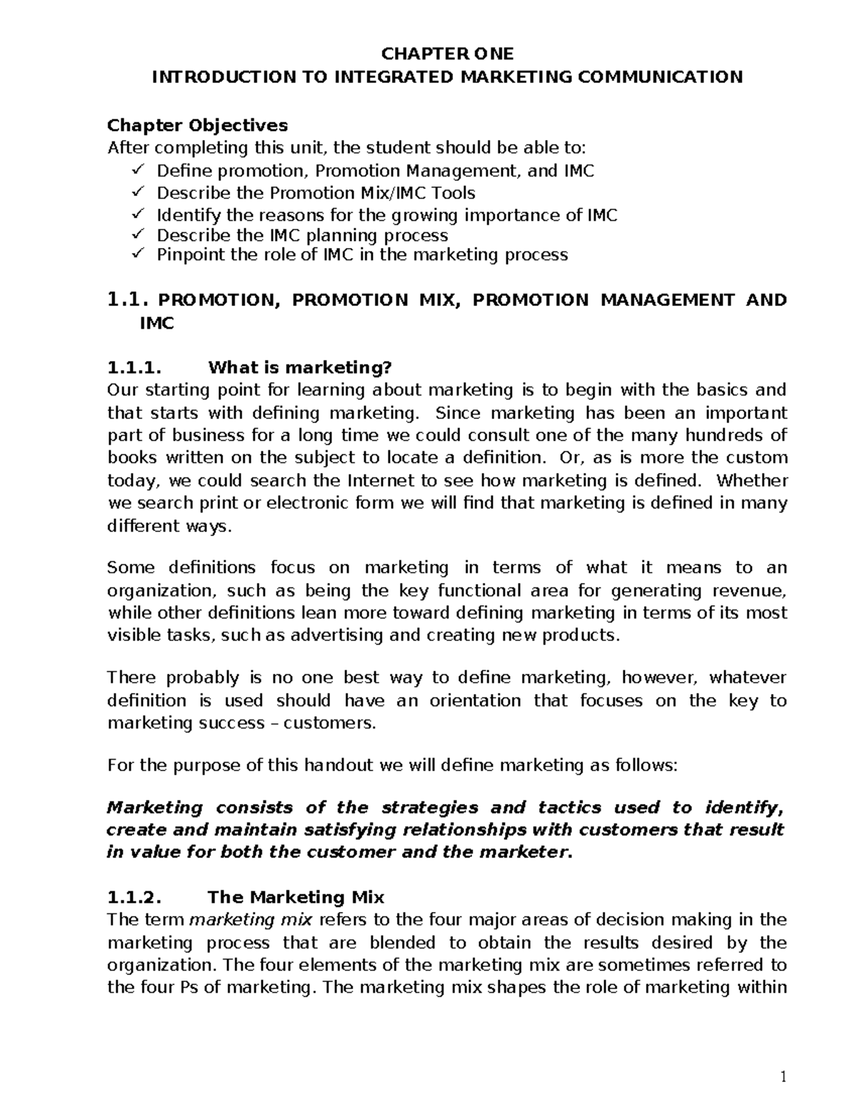 CH 1: Intro to Integrated Marketing Communication (IMC) Concepts - Studocu