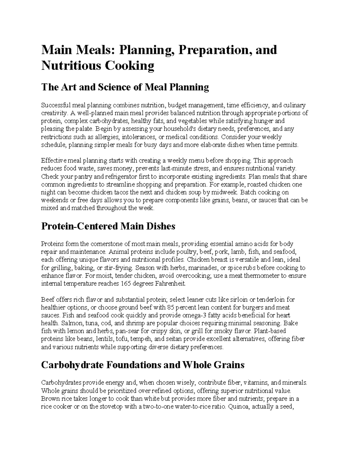 Main Meals: Planning, Preparation, and Nutrition Guide - Studocu