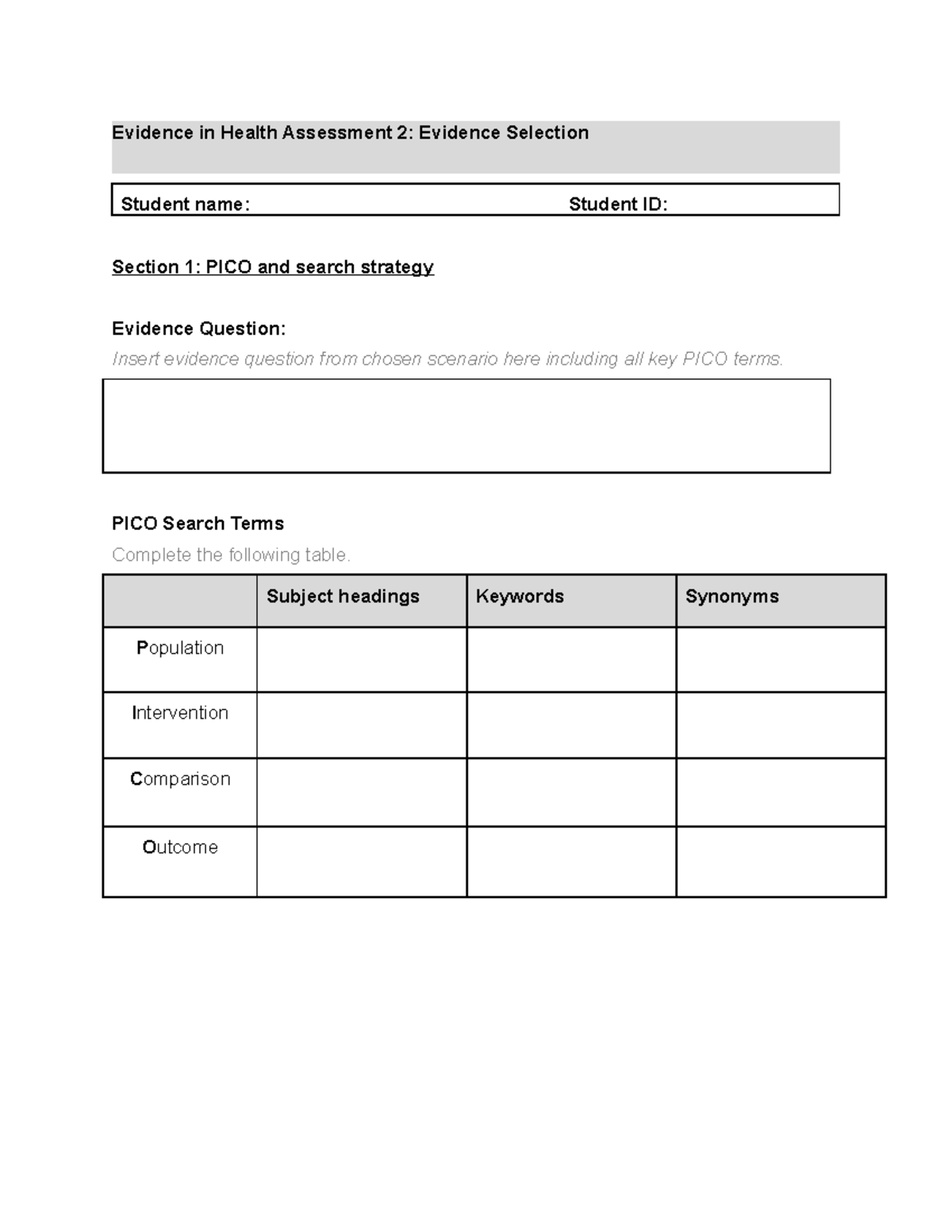 EIH 2023 Assessment 2 Evidence Selection Assignment Template - Evidence ...