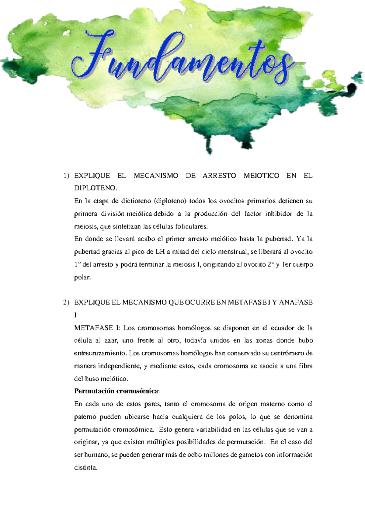 Fundamentos 1 - Sesión 7 - 1) EXPLIQUE EL MECANISMO DE ARRESTO MEIOTICO ...