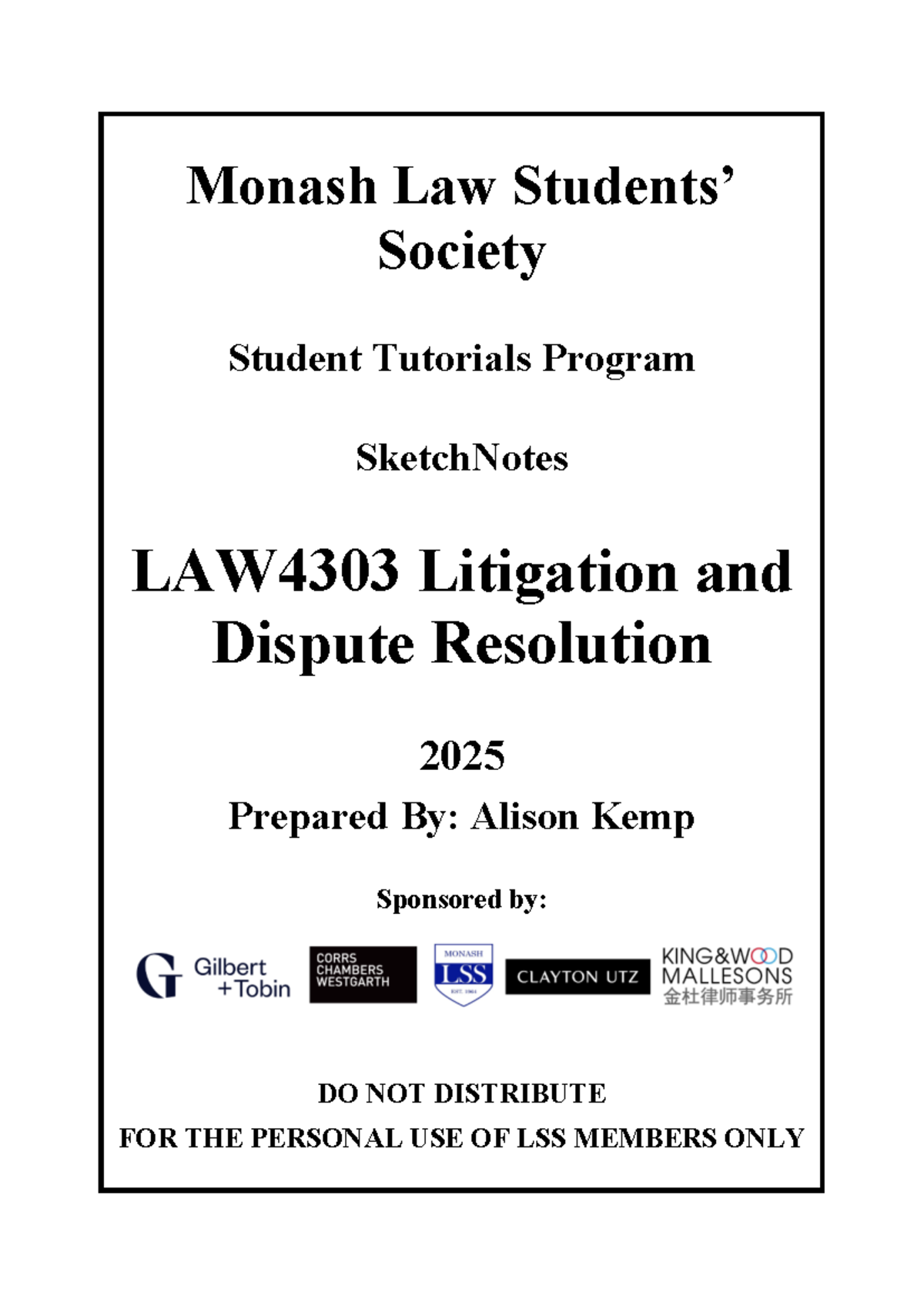 LDR Sketch Notes for LAW4303: Litigation & Dispute Resolution 2025 ...