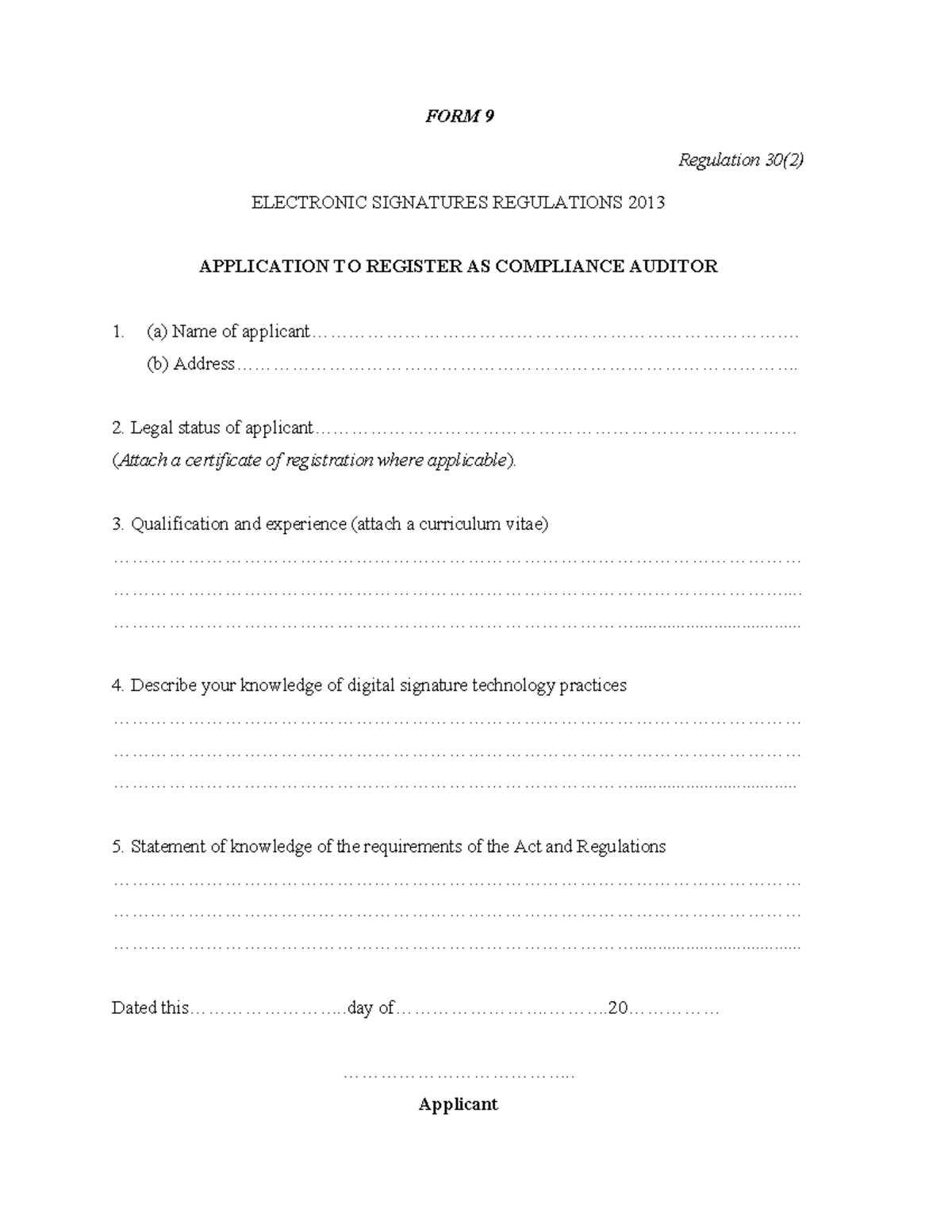 Electronic Signatures Regulations - Form 9 - FORM 9 Regulation 30(2 ...
