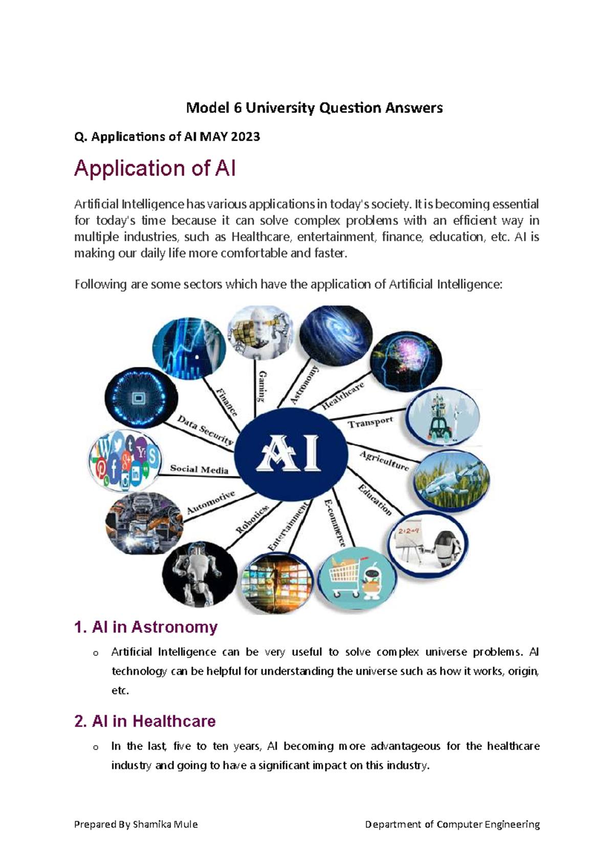 Module 6 University Q&A: Applications of AI in Various Industries - Studocu