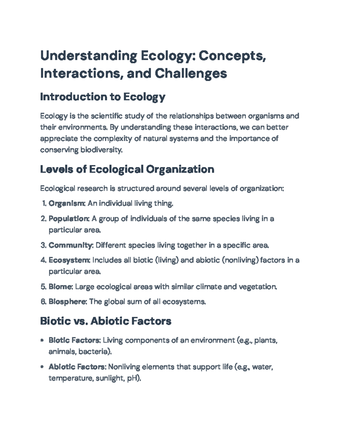 Understanding Ecology: Concepts, Interactions, and Biodiversity ...