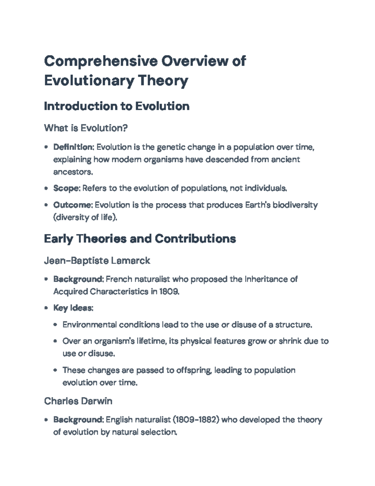 Comprehensive Overview of Evolutionary Theory and Natural Selection ...