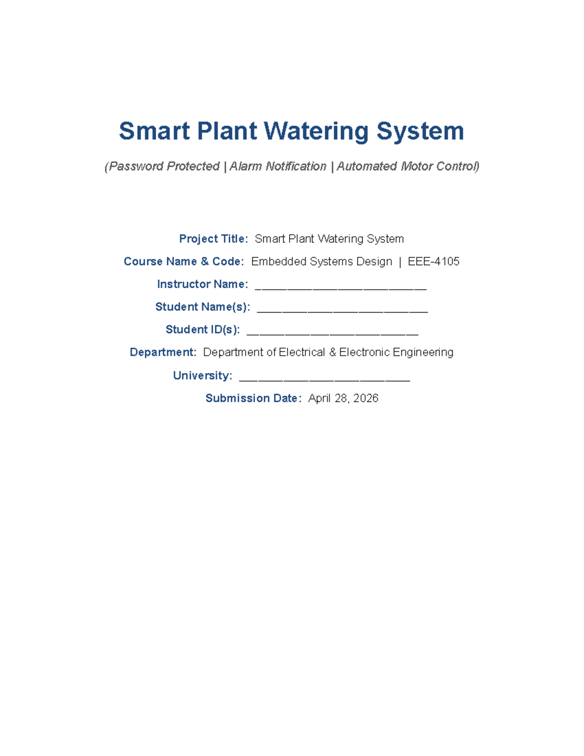 Smart Plant Watering System Project Report - Embedded Systems Design ...