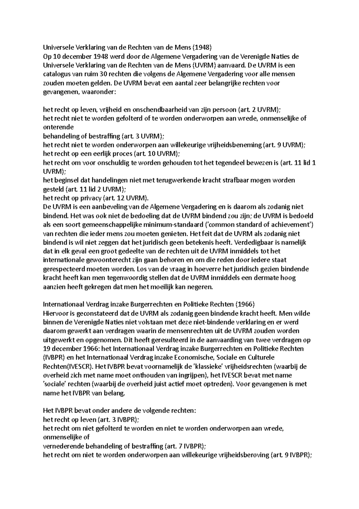 Internationale Mensenrechtenverdragen en Gevangenrechten: Overzicht ...