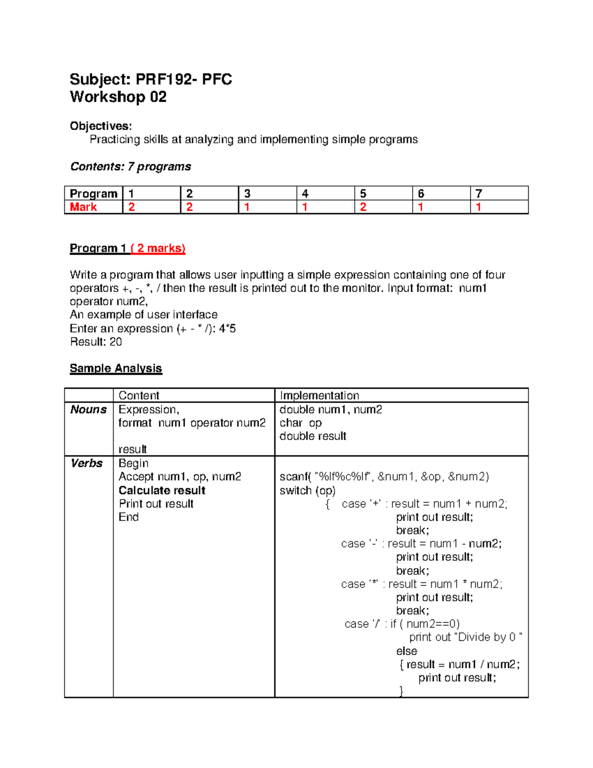 Workshop 02 - generate some code - Subject: PRF192- PFC Workshop 02 ...