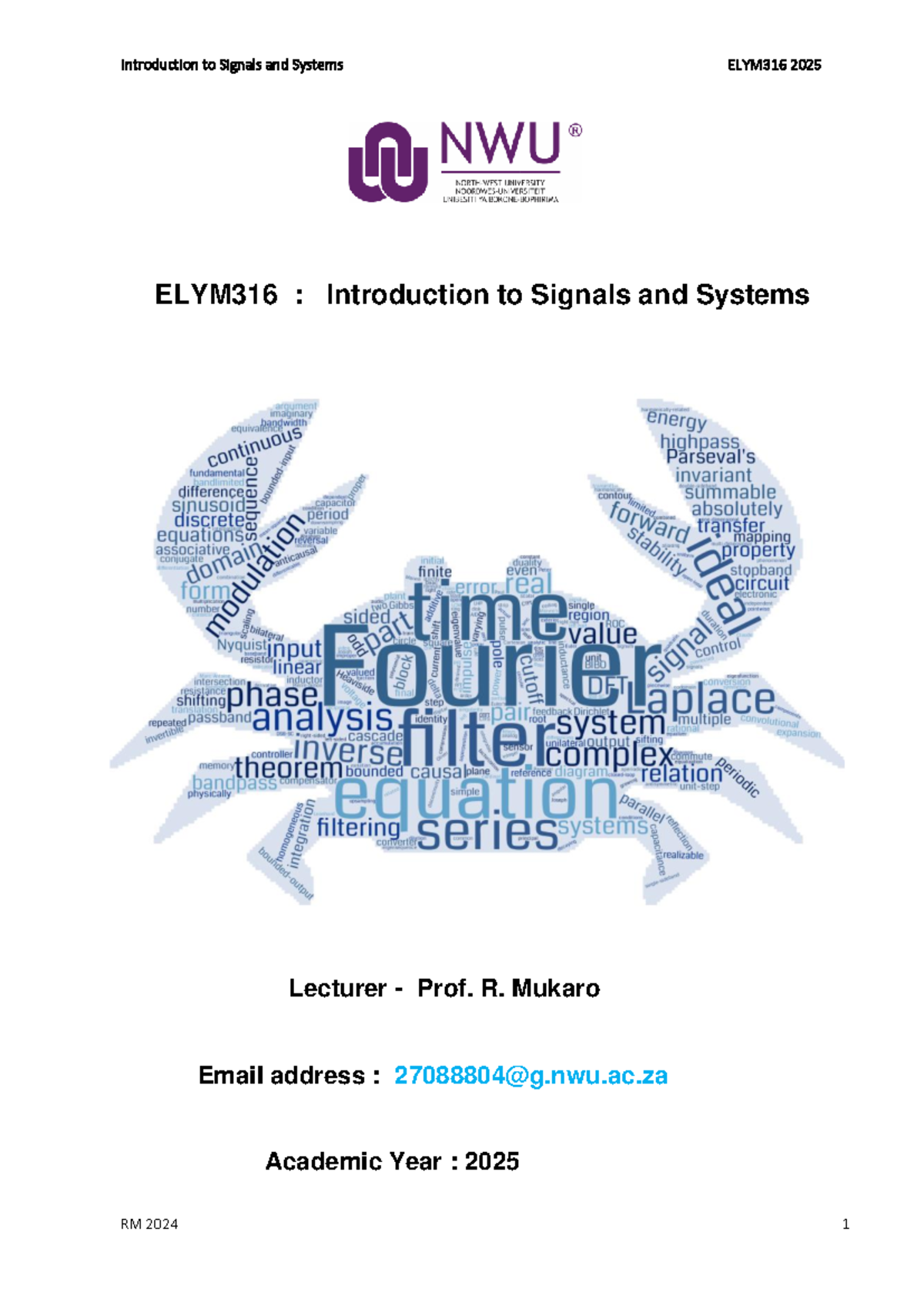 Introduction to Signals and Systems ELYM316 Lecture Notes 2025 - Studocu