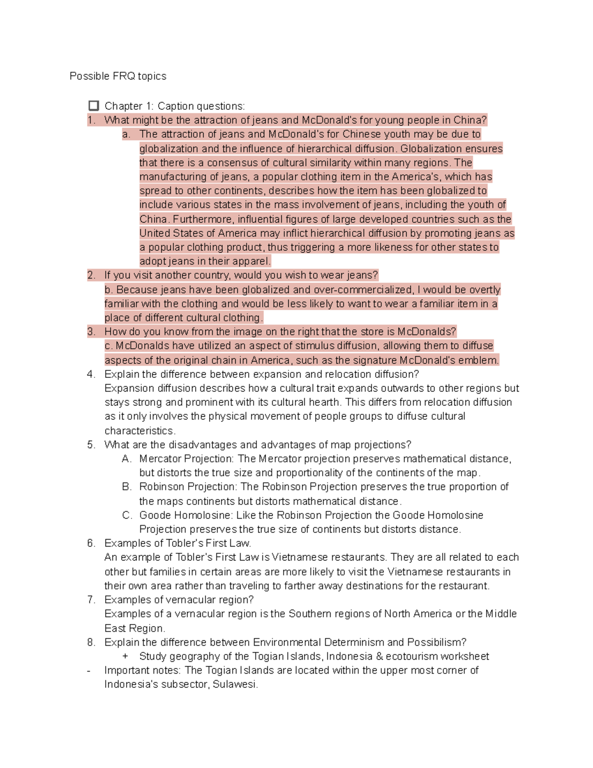 Possible FRQ Topics for AP HG: Units 1-3 Overview & Key Concepts - Studocu