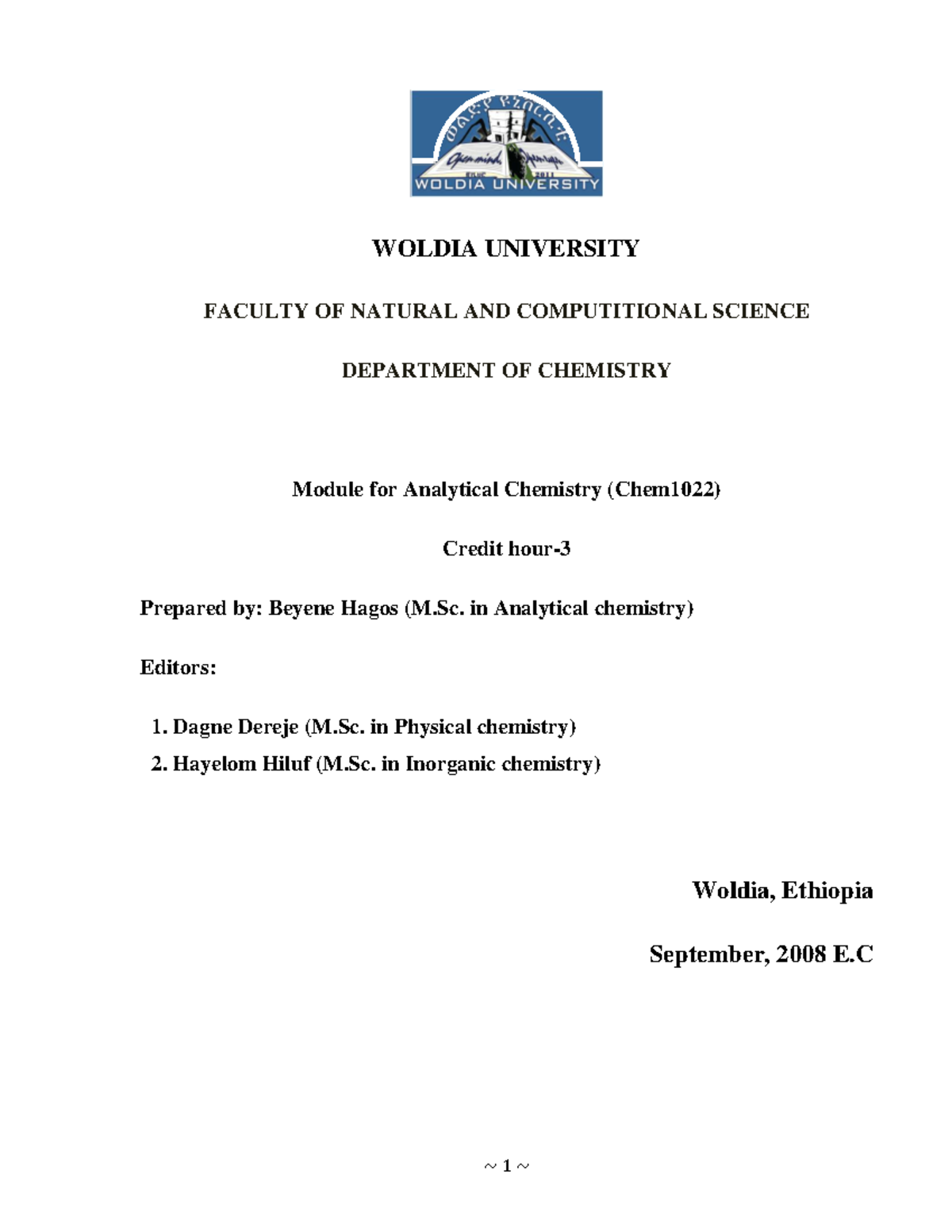Analytical Chemistry Module (Chem1022): Comprehensive Course Overview ...