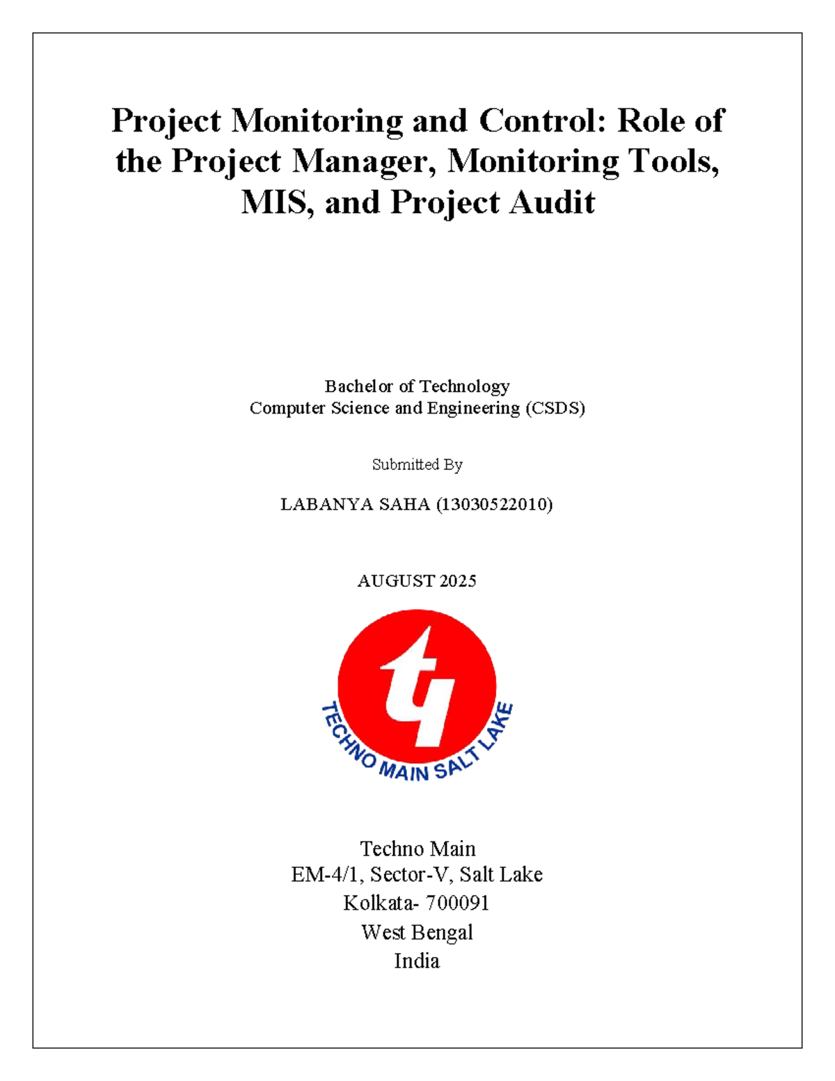 CA1 PM - Project Monitoring and Control: Tools and Managerial Roles ...
