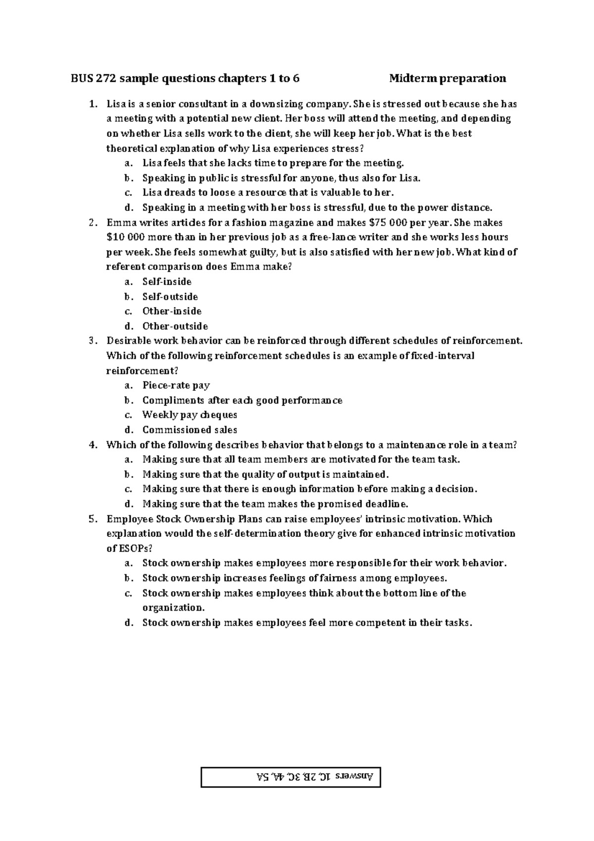 BUB272-midterm example - BUS 272 sample questions chapters 1 to 6 ...