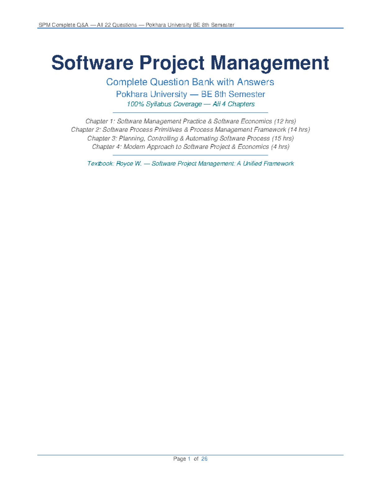 SPM BE 8th Sem Software Project Management Complete Q&A Guide - Studocu
