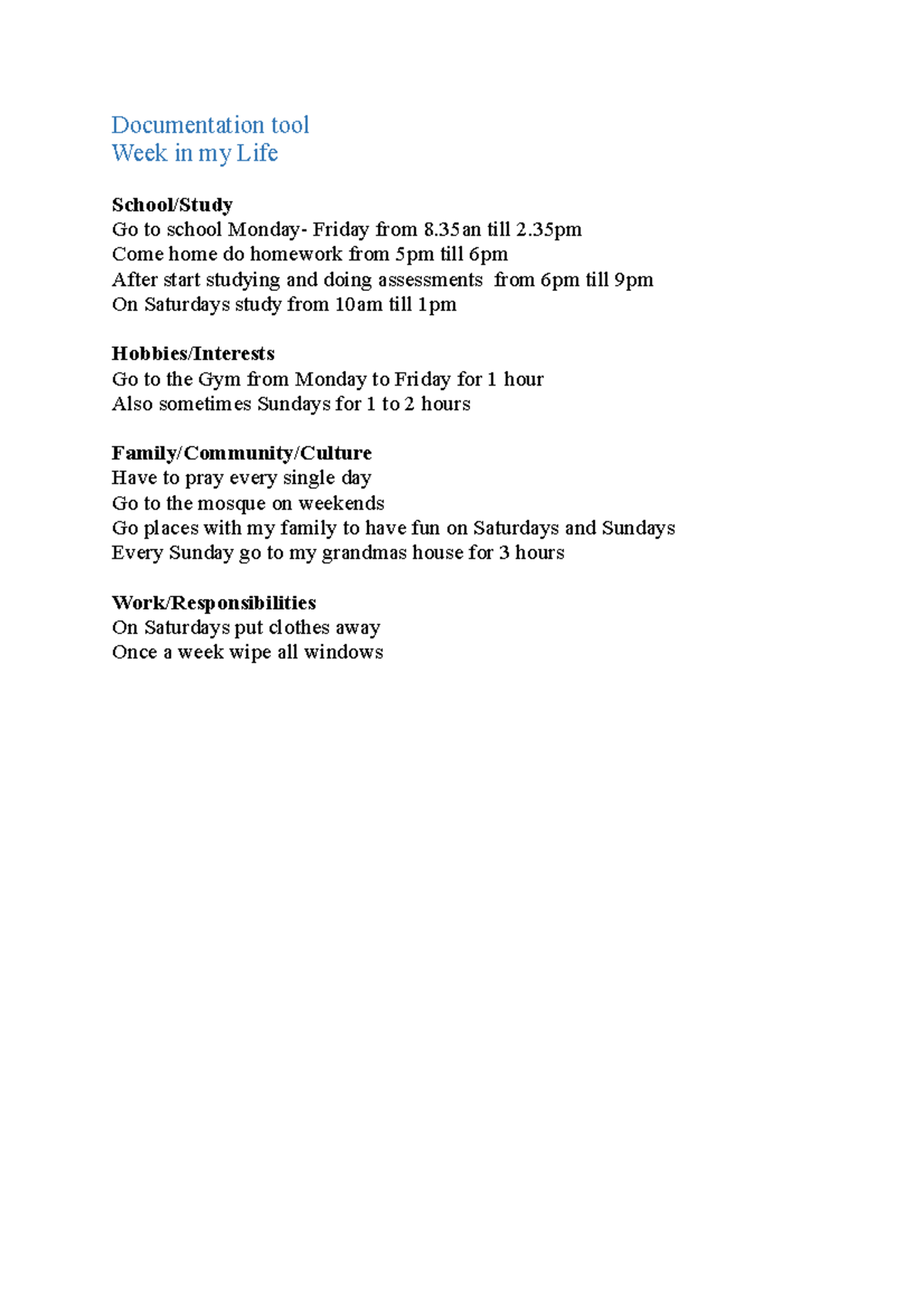 Week in My Life: Daily Routine & Activities Notes - Studocu