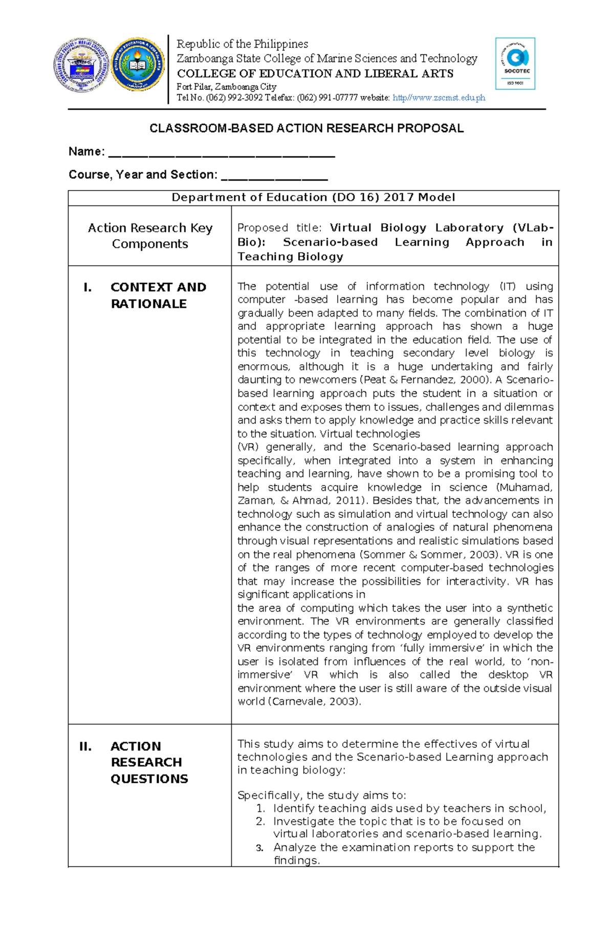CBAR Proposal: Virtual Biology Lab Using Scenario-based Learning ...