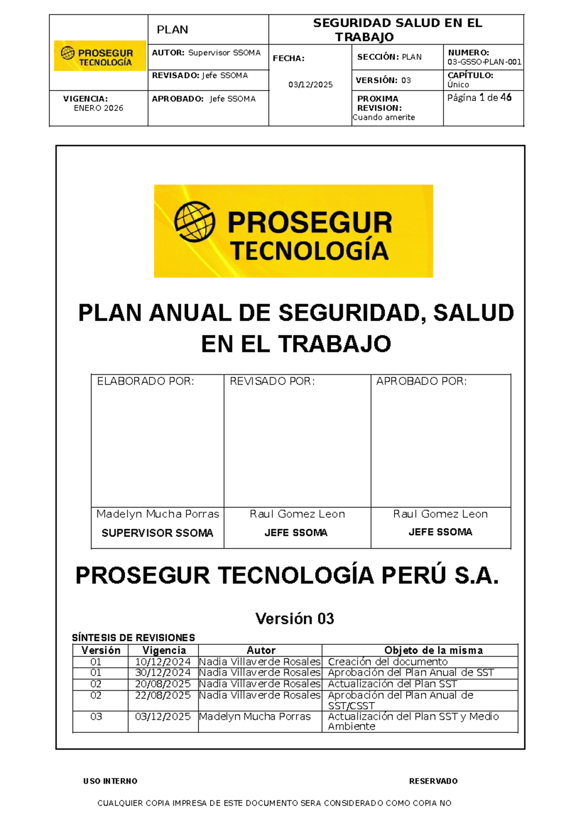 PLAN ANUAL DE SEGURIDAD Y SALUD EN EL TRABAJO 2026 - V03 - Studocu