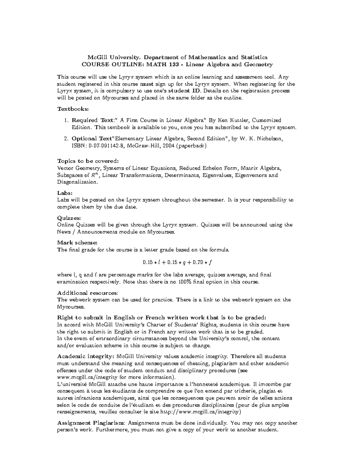 133outline - outline - McGill University. Department of Mathematics and ...