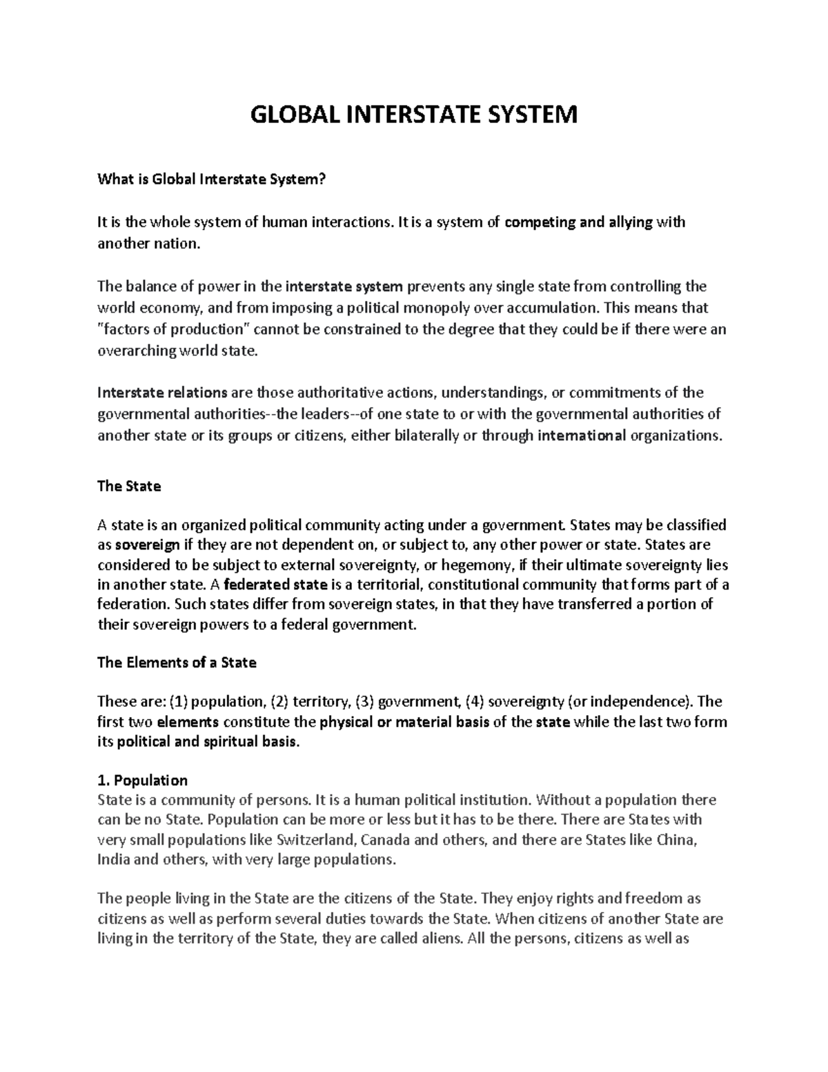 Global Interstate System: Understanding States and Their Interactions ...