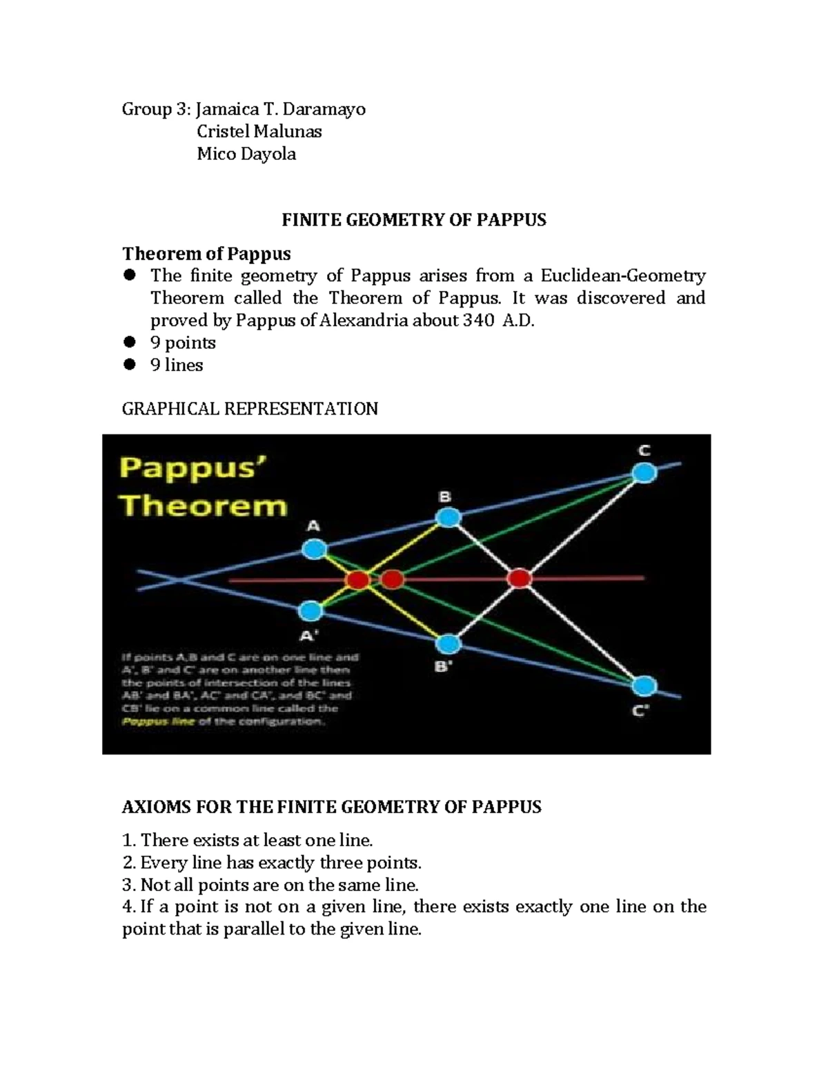 Finite Geometry and Theorem of Pappus: Group 3 Insights - Studocu