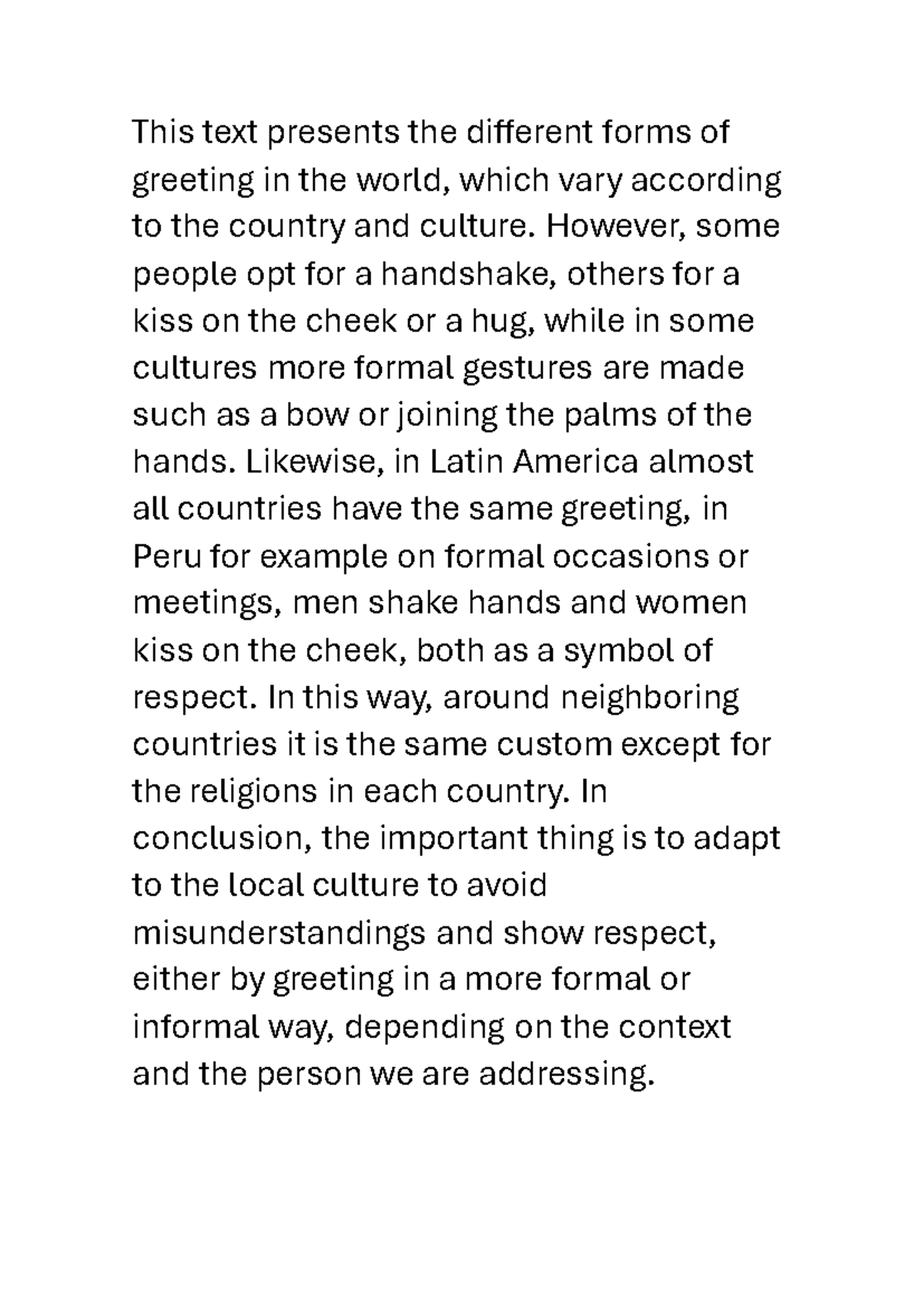 Proyecto 9: Global Greeting Customs and Cultural Variations - Studocu