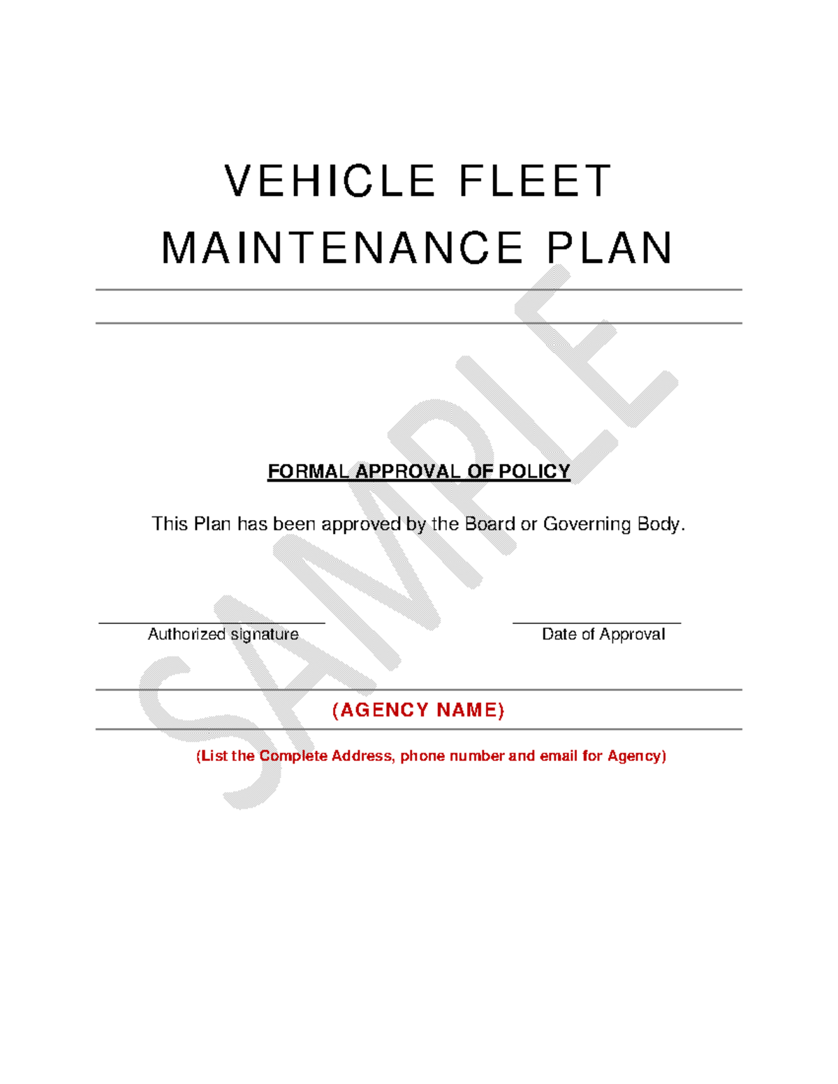 VEHICLE FLEET MAINTENANCE PLAN: FORMAL APPROVAL & PROCEDURES - Studocu