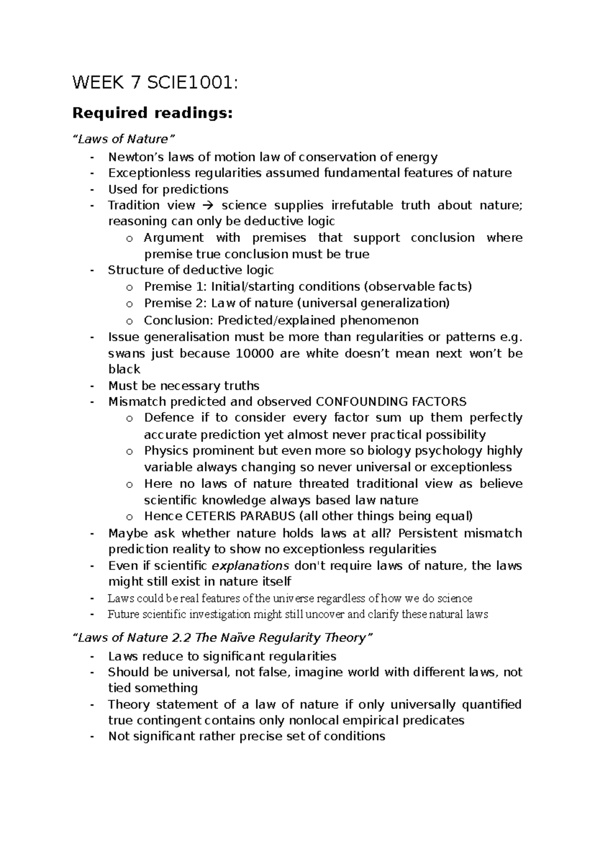 WEEK 7 SCIE1001: Lecture Notes on Laws of Motion & Conservation of ...