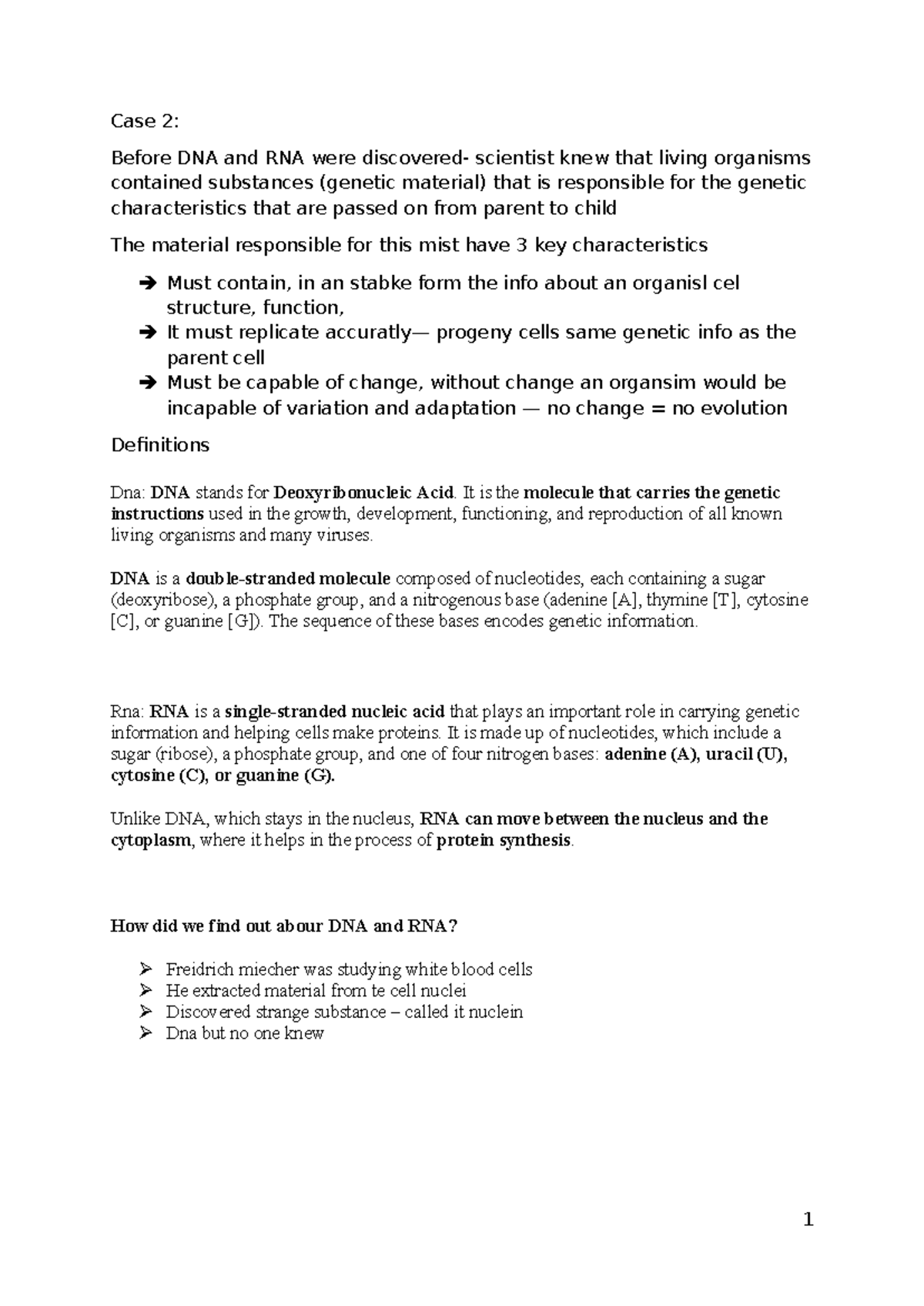 Case Study 2: Understanding DNA and RNA Structures and Functions ...