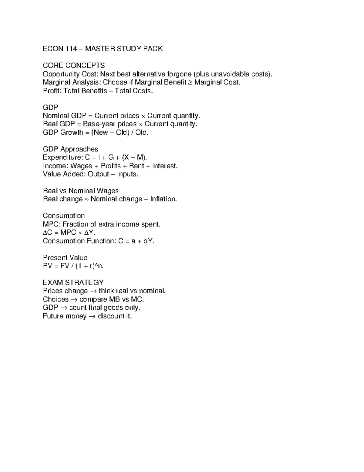 ECON 114 Master Study Pack: Core Concepts & Exam Strategies - Studocu
