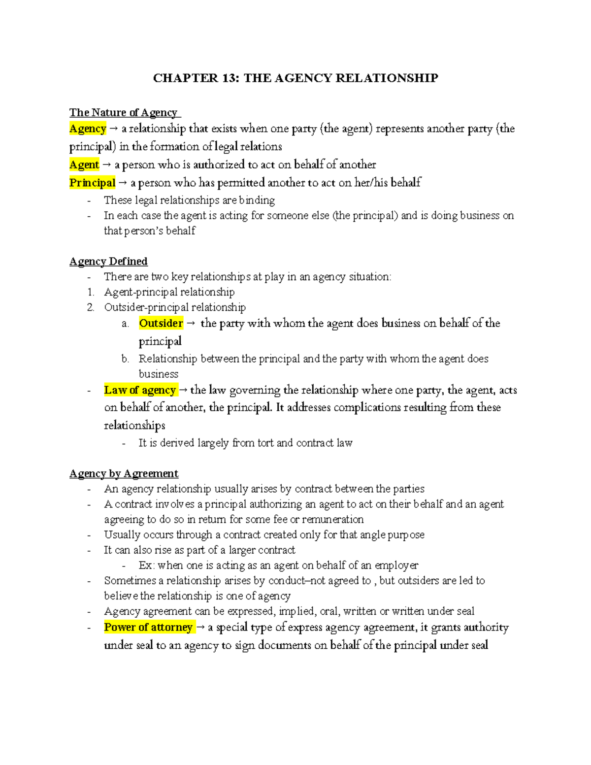 Agency and Partnership Concepts: Chapter 13-14 Overview - Studocu