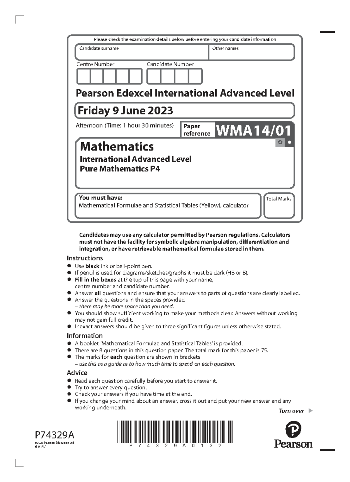 Mathematics IAL P4 Exam Paper - June 2023 Details and Instructions ...